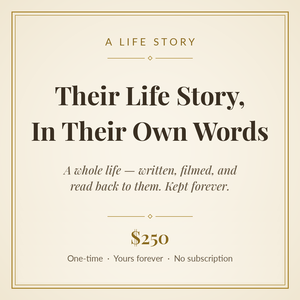 Life story interview gift — Their Life Story, In Their Own Words. A keepsake memoir from HoldUsTogether.
