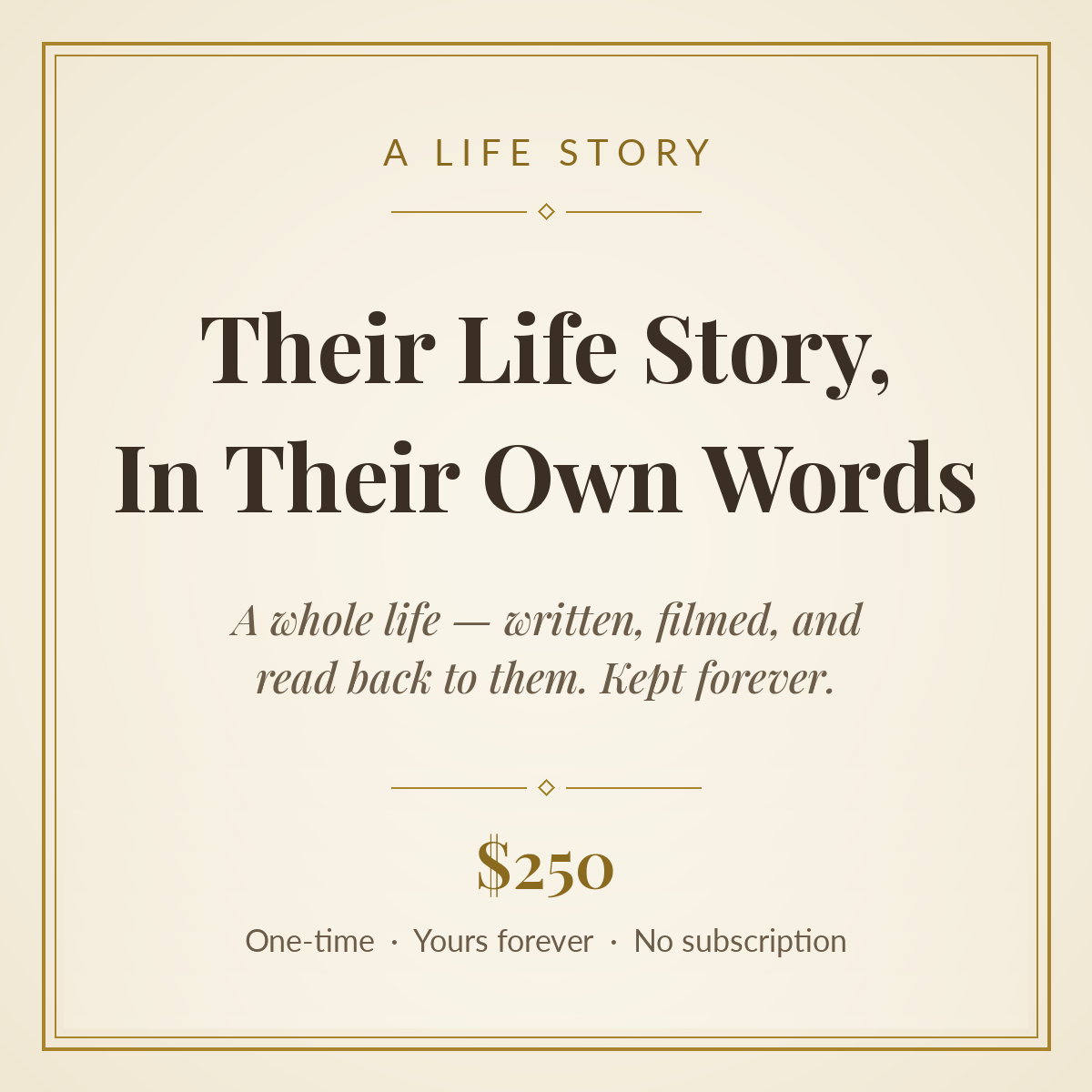 Life story interview gift — Their Life Story, In Their Own Words. A keepsake memoir from HoldUsTogether.